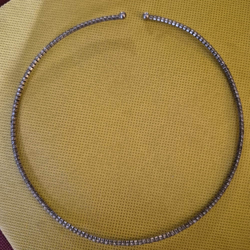 Gold Rhinestone Dainty CZ Crystal Open Cuff Choker Collar Necklace